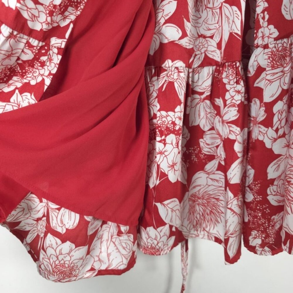NWT REBECCA MINKOFF Mary Wrap Up Tie‎ Floral Flowy Midi Dress MEDIUM - Picture 13 of 14